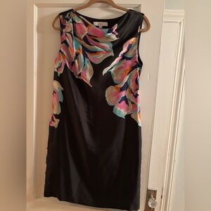 LOFT Black Floral Midi Dress